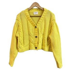 Callahan Knitwear Cropped Cardigan in Yellow Cable Knit‎ Button Front Women's XS